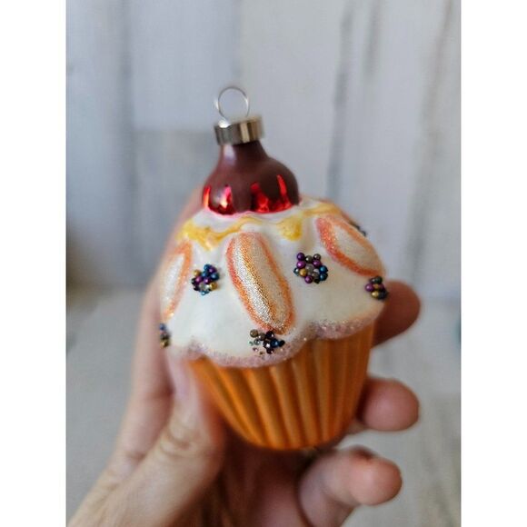 Glass cupcake baker baking ornament Xmas tree vintage - Picture 4 of 8